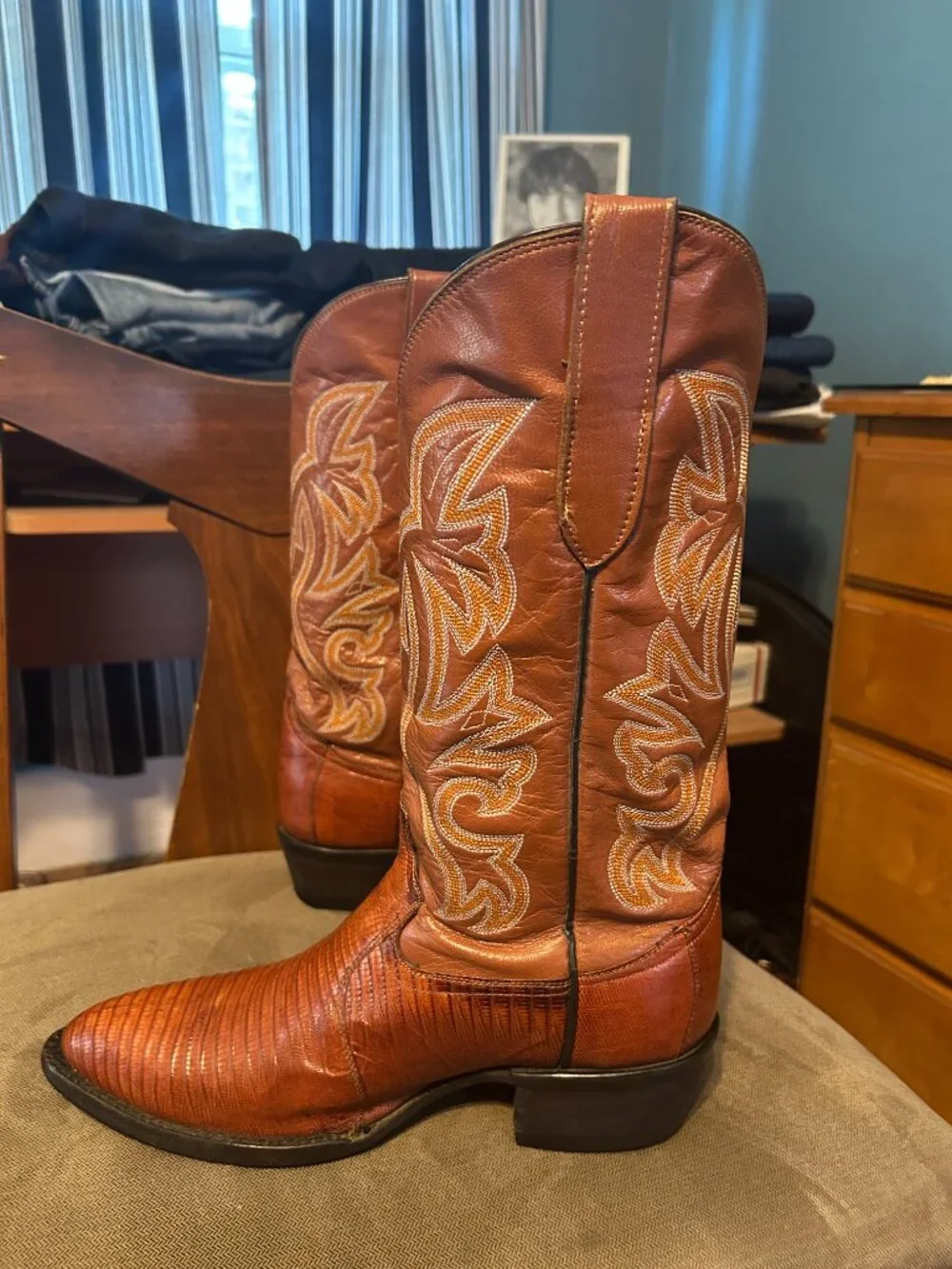Cowtown Teju Lizard Cognac Cowboy Boots 8.5 D